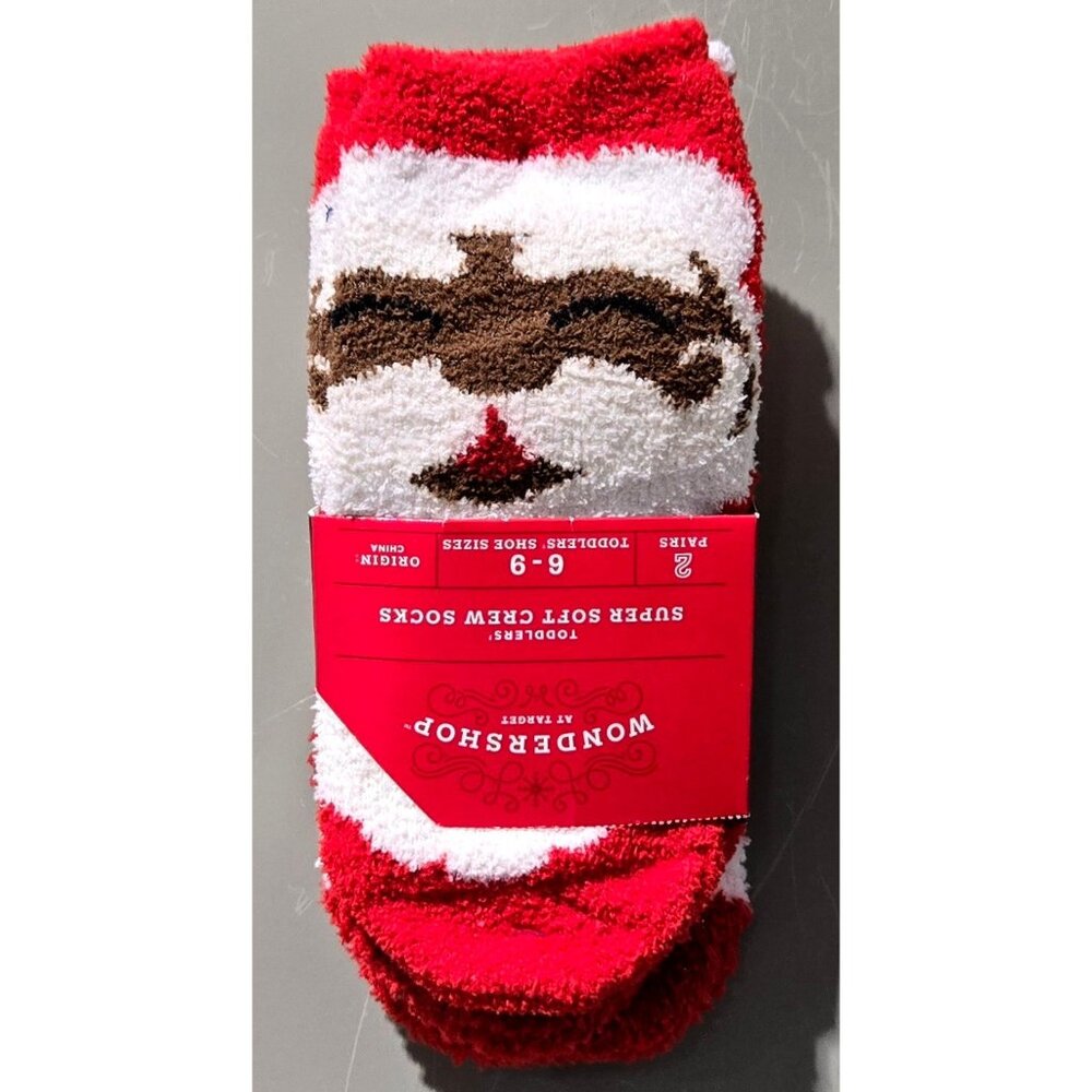 Wondershop Black Santa & Christmas Stripe 2 Fuzzy Socks Pair -- Shoe Size 6-9